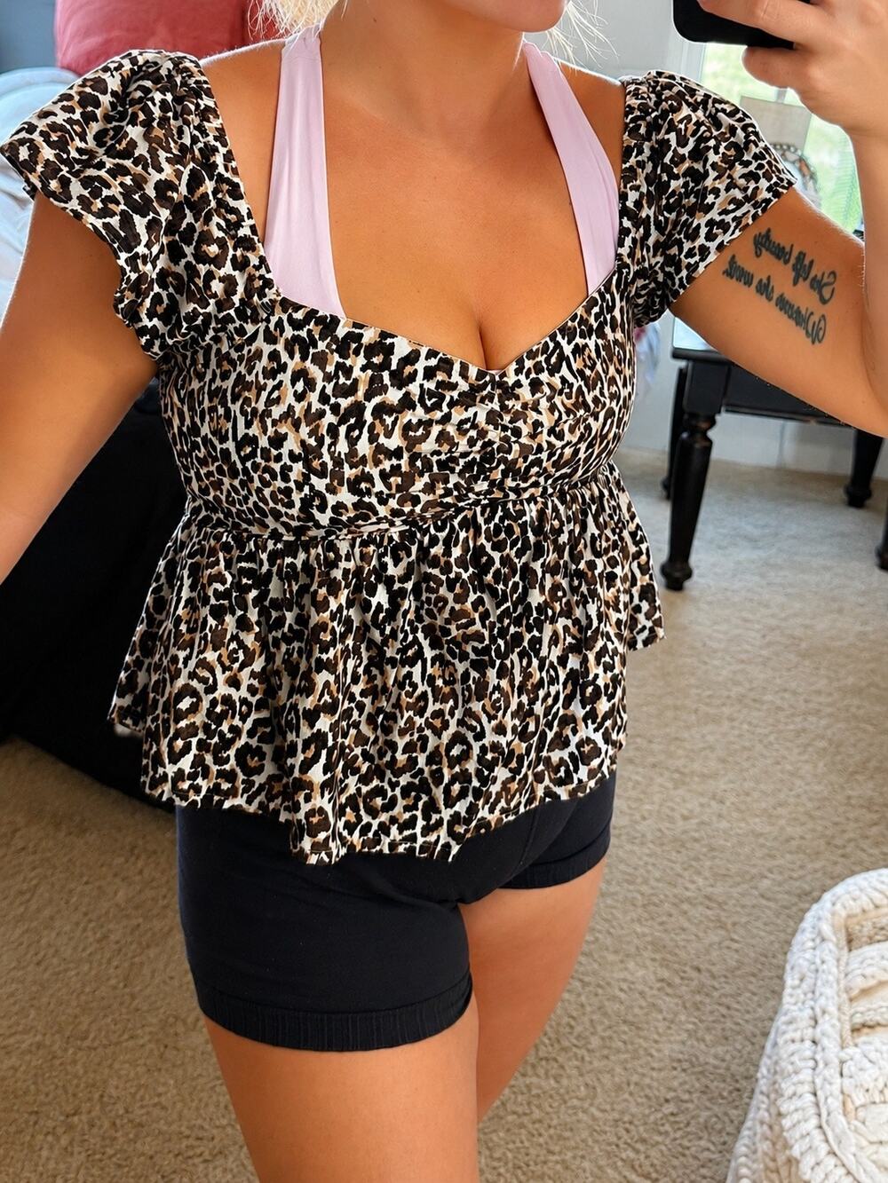 Midnight Sky Leopard Print Babydoll Peplum Top Size Medium Y2K